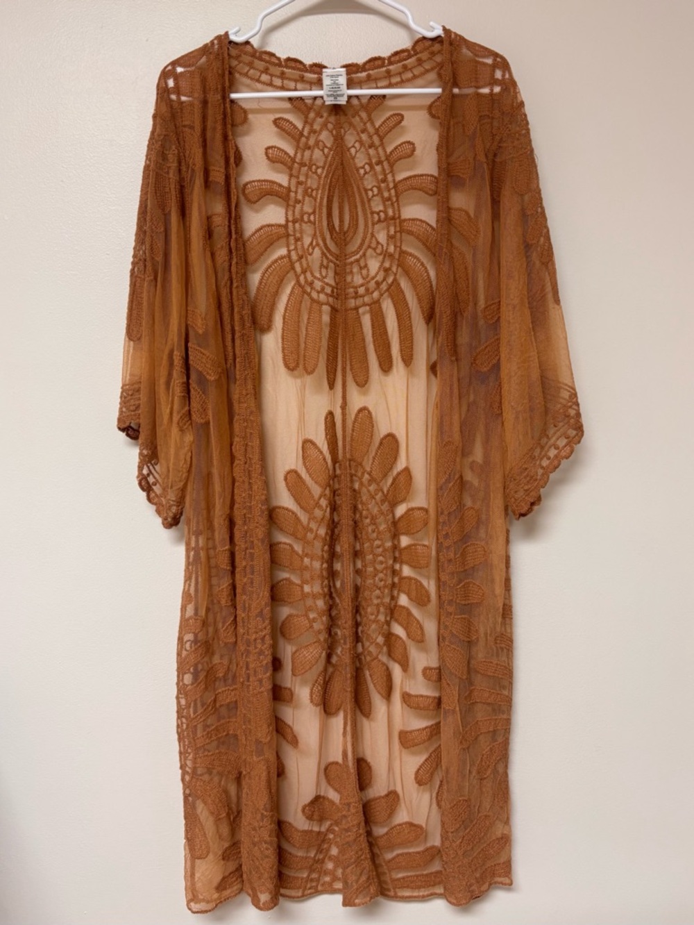 Sheer Duster Kimono Rust Brown Boho Bohemian Earthy Lagenlook L XL